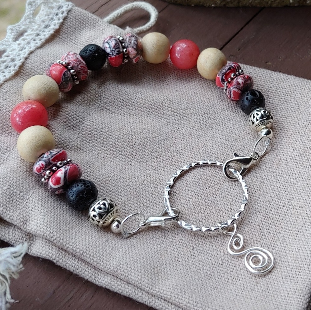 Lava Bead & Coral Charm Bracelet